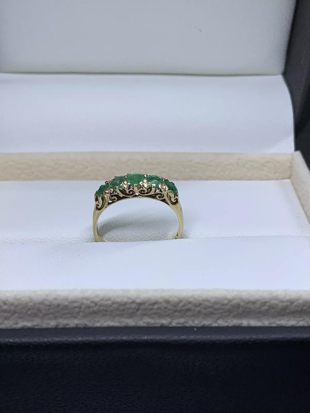 Women's or Men's 0.75ct Colombian green emerald eternity engagement ring 9ct yellow gold. For Sale