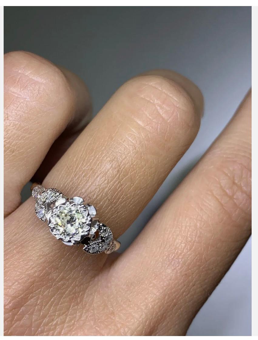 Art Deco 0.75ct Diamond Old Cut Solitaire Engagement Ring In 18ct Yellow Gold For Sale