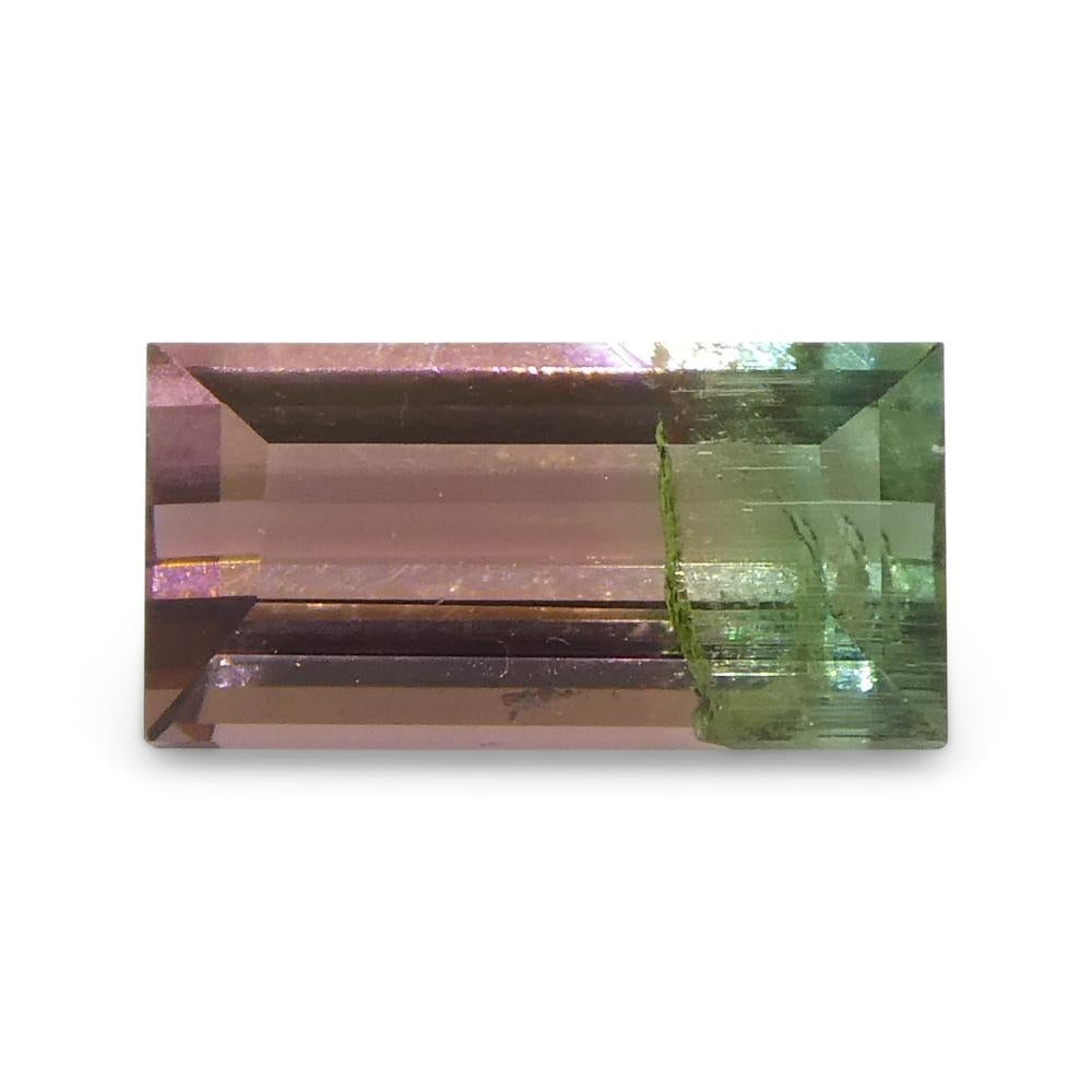 Women's or Men's 0.75ct Emerald Cut Pink & Green Bi-Colour Tourmaline from Brazil For Sale