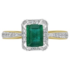 0.75ct Emerald Ring with 0.35tct Diamonds Set in 14K Two Tone Gold