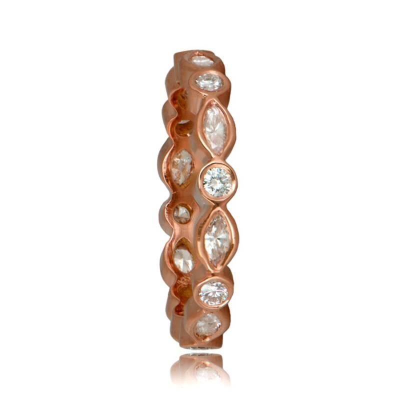 Art Deco 0.75ct Marquise Cut & Round Cut Diamond Band Ring, 18k Rose Gold For Sale