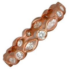 0.75ct Marquise Cut & Round Cut Diamond Band Ring, 18k Rose Gold