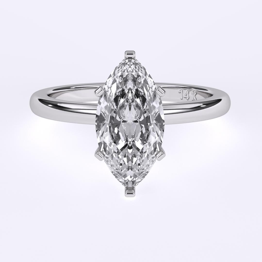 Bague de mariage solitaire taille marquise GH couleur SI pureté diamant naturel 0.75 carat  en vente 3