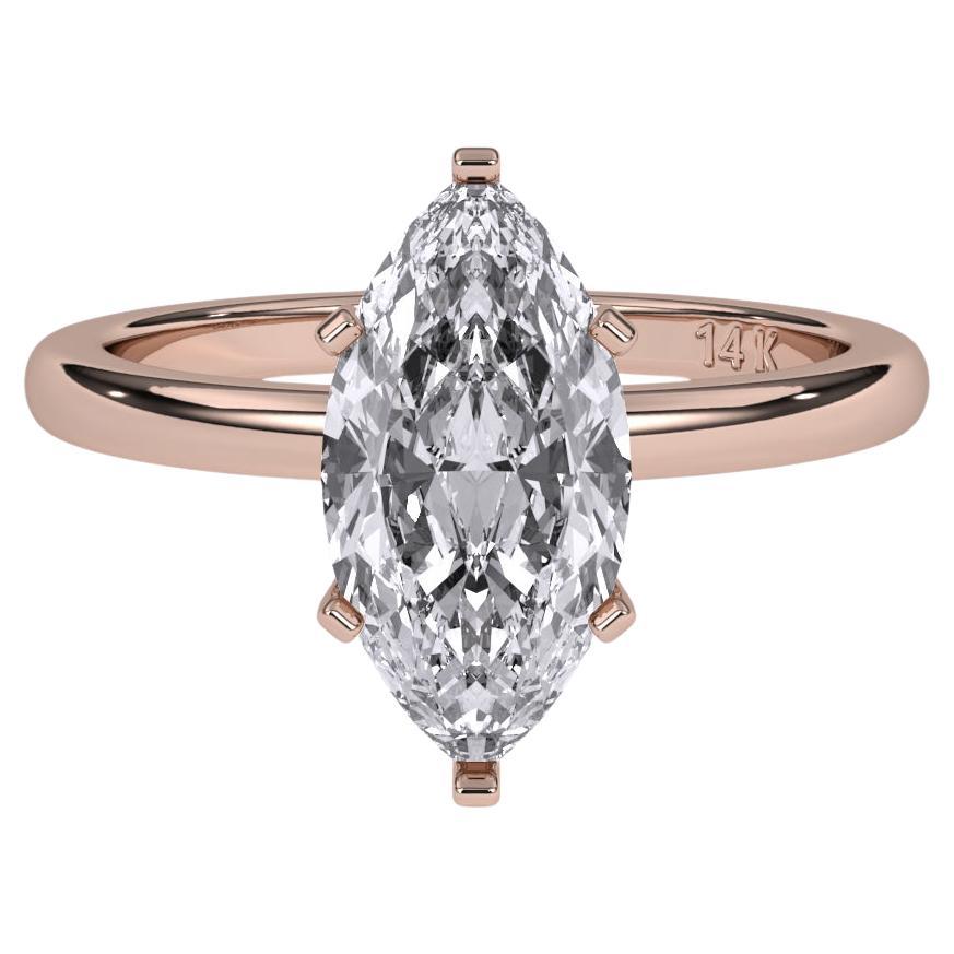 Bague de mariage solitaire taille marquise GH couleur SI pureté diamant naturel 0.75 carat  en vente