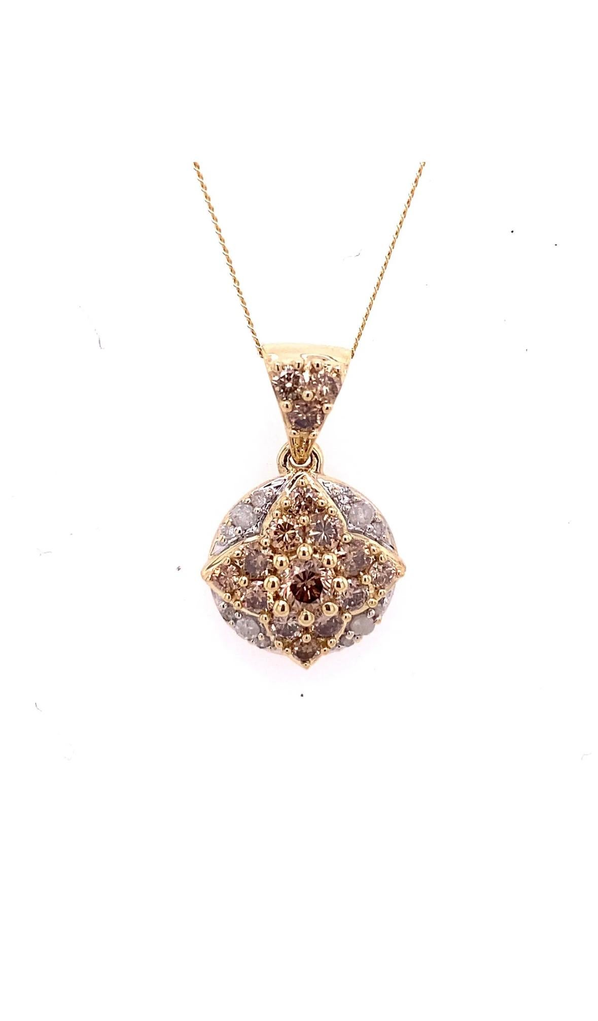 0.75ct Natural Champagne Diamond Pendant in 9ct Yellow Gold In Excellent Condition For Sale In London, GB