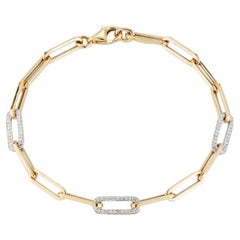 0.75ct Natural Diamond Paper Clip 14k Gold Bracelet With 3 Diamond Links