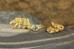 0.75CT Old Mine Cut Natural Diamond Gypsy Engagement Ring in California Gold