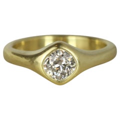 0.75CT Old Mine Cut Natural Diamond Gypsy Engagement Ring in California Gold