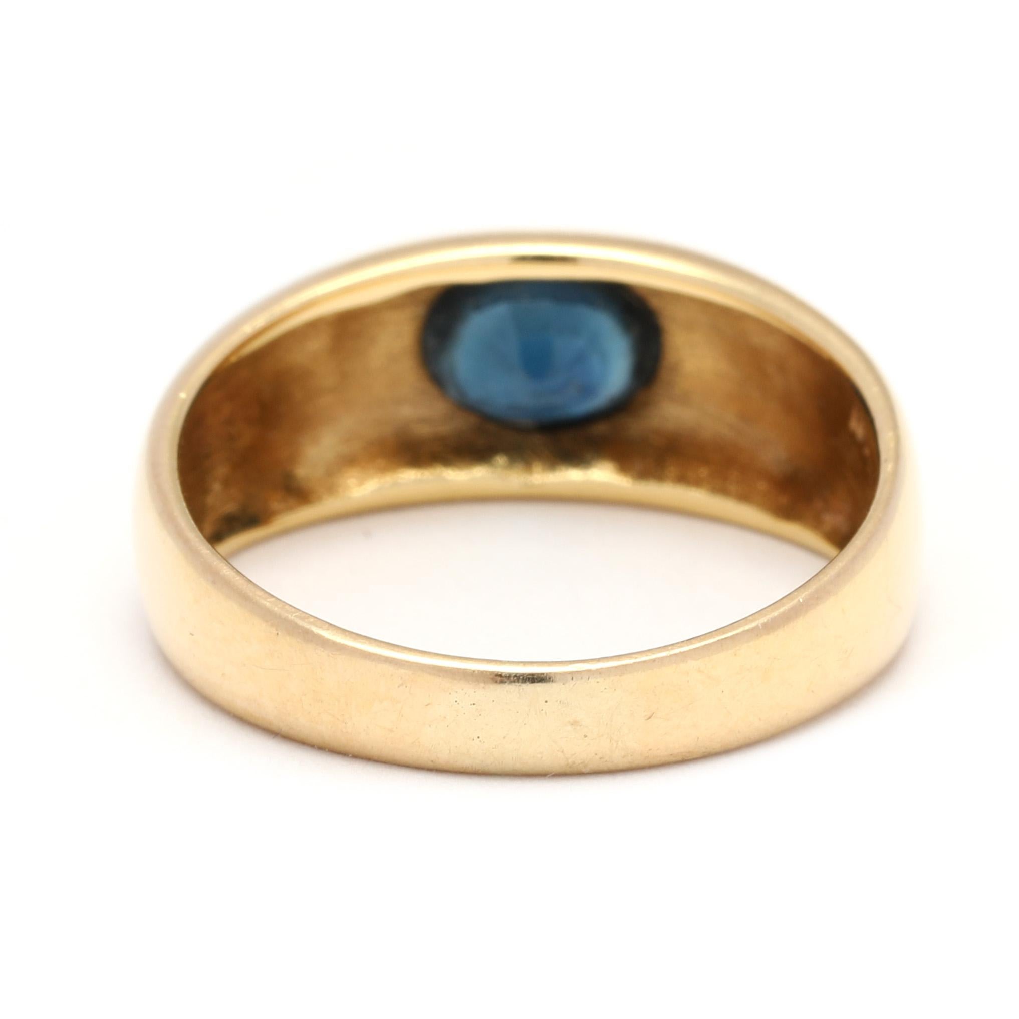 Oval Cut 0.75ct Oval Blue Sapphire Ring, 18k YellowGold, Flush Set Sapphire Band, RS 5.75