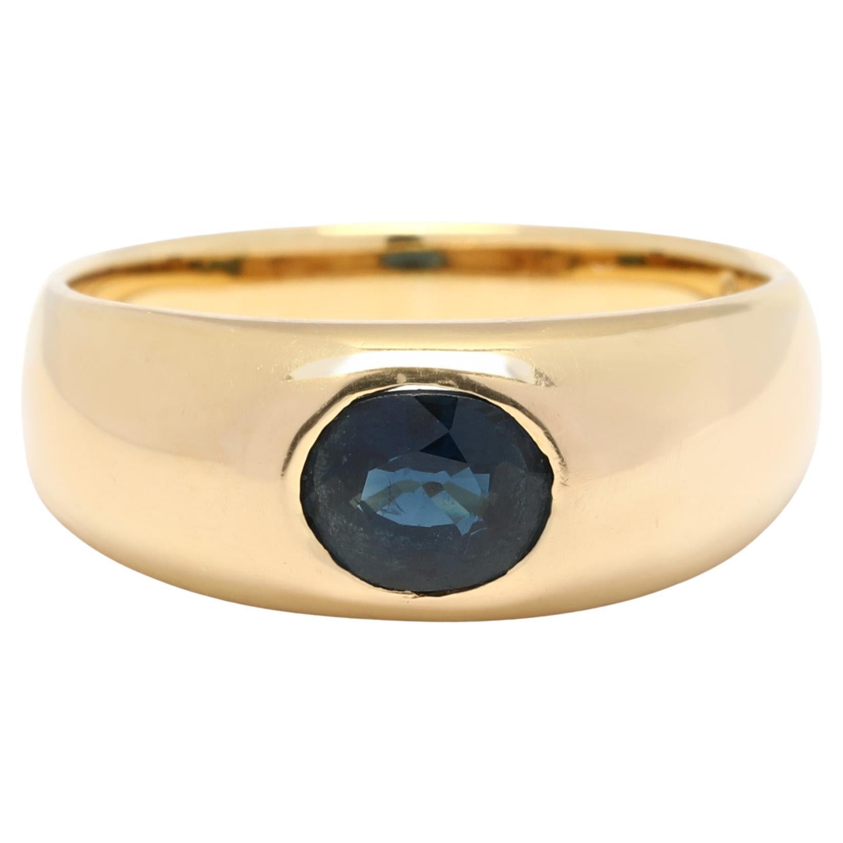 0.75ct Oval Blue Sapphire Ring, 18k YellowGold, Flush Set Sapphire Band, RS 5.75