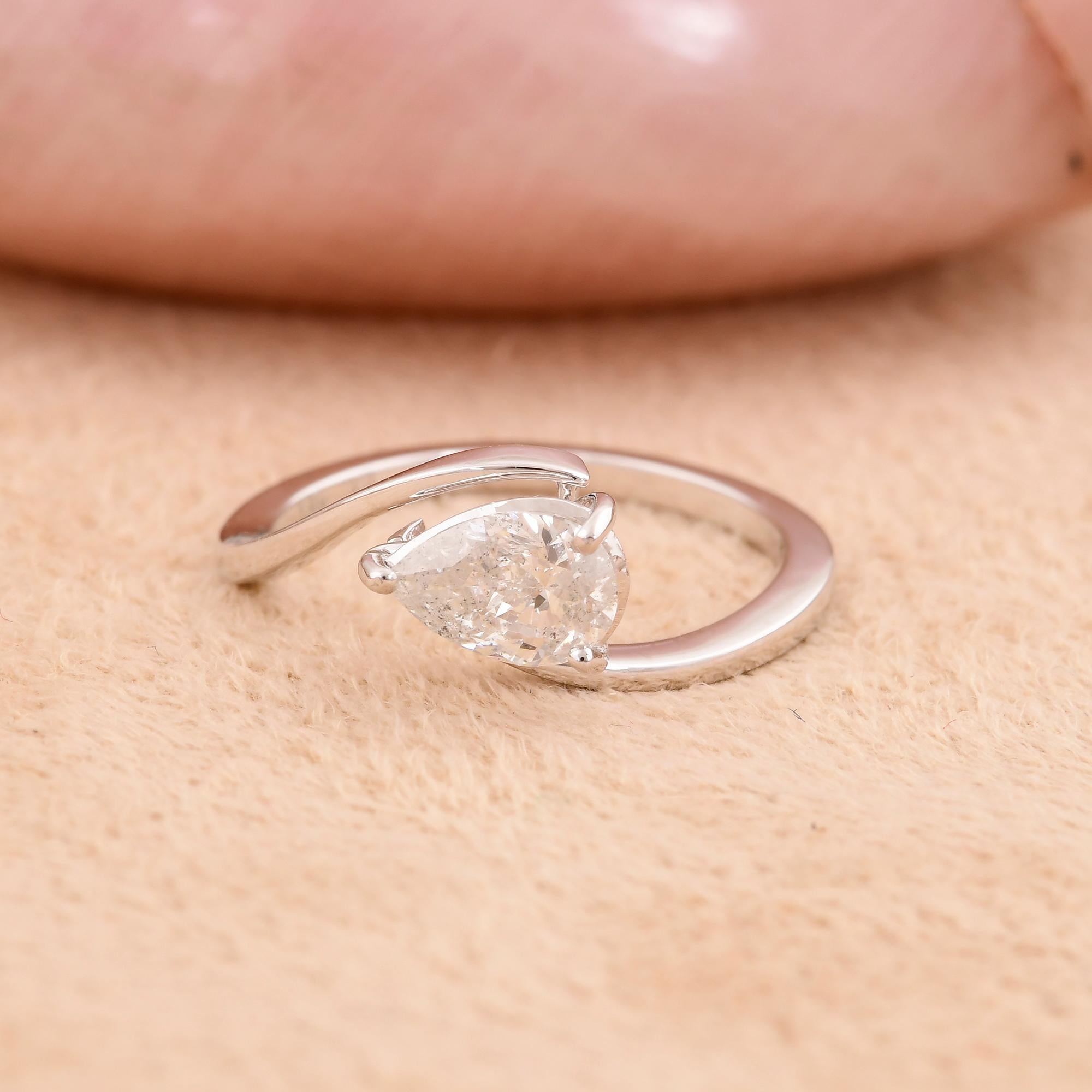 En venta: 0.75Ct Anillo Solitario de Diamante Natural Pera en Oro Blanco de 18k Joyería Artesanal  5