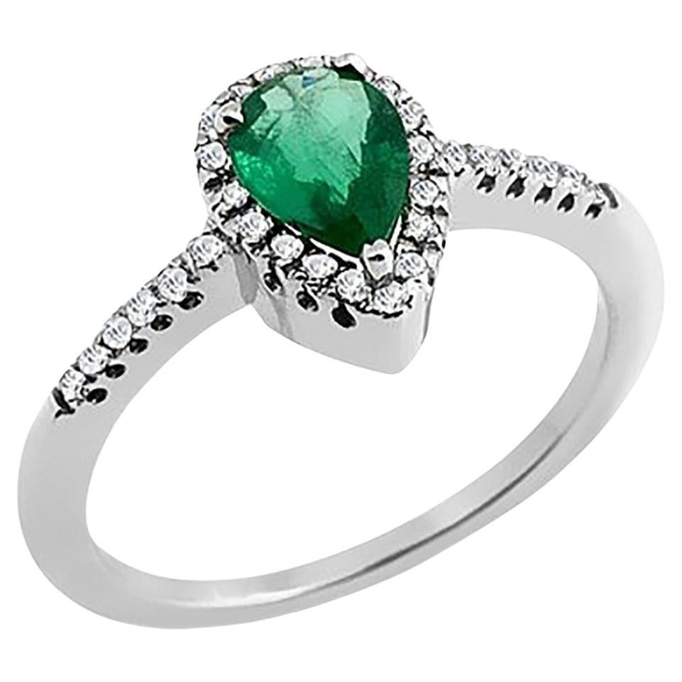 For Sale:  0.75ct Pear Shape Emerald & 0.35 ct. tw. Diamond Ring