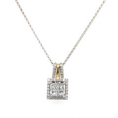 0,75ct Prinzessinnenschliff & runder Brillantschliff Diamant-Anhänger aus 14ct Weißgold