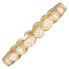 Bague à anneau en or jaune 18 carats, diamants ronds, taille brillant et taille marquise de 0,75ct