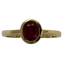 0.75ct Vivid Red Ruby Oval Cut 18k Yellow Gold Bezel Rubover Solitaire Ring