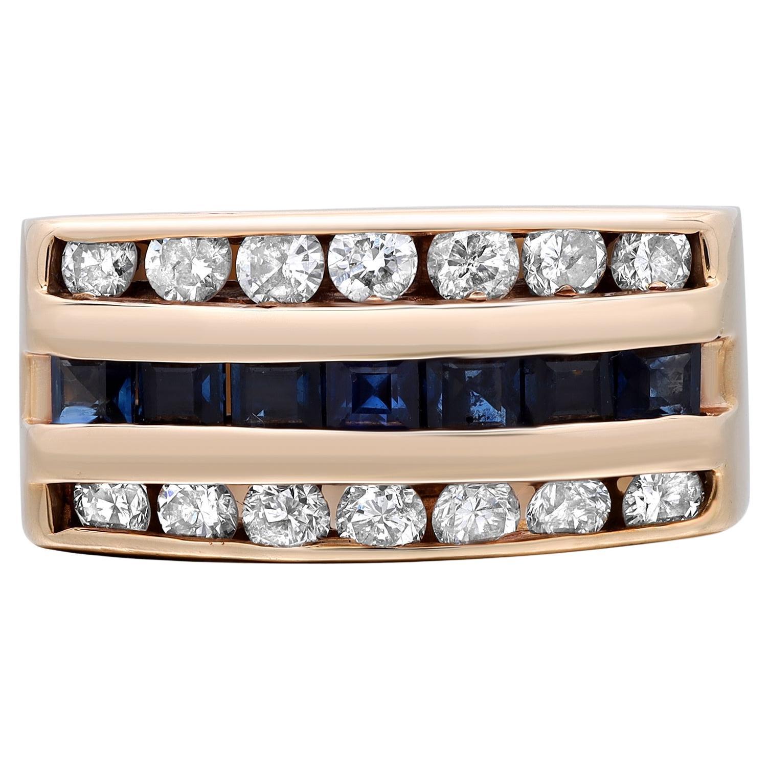 0.75Cttw Blue Sapphire & 1.00Cttw Diamond Unisex Ring 10K Yellow Gold For Sale