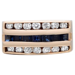 0,75 Gesamtkaratgewicht Blauer Saphir & 1,00 Gesamt Diamant Unisex-Ring 10K Gelbgold