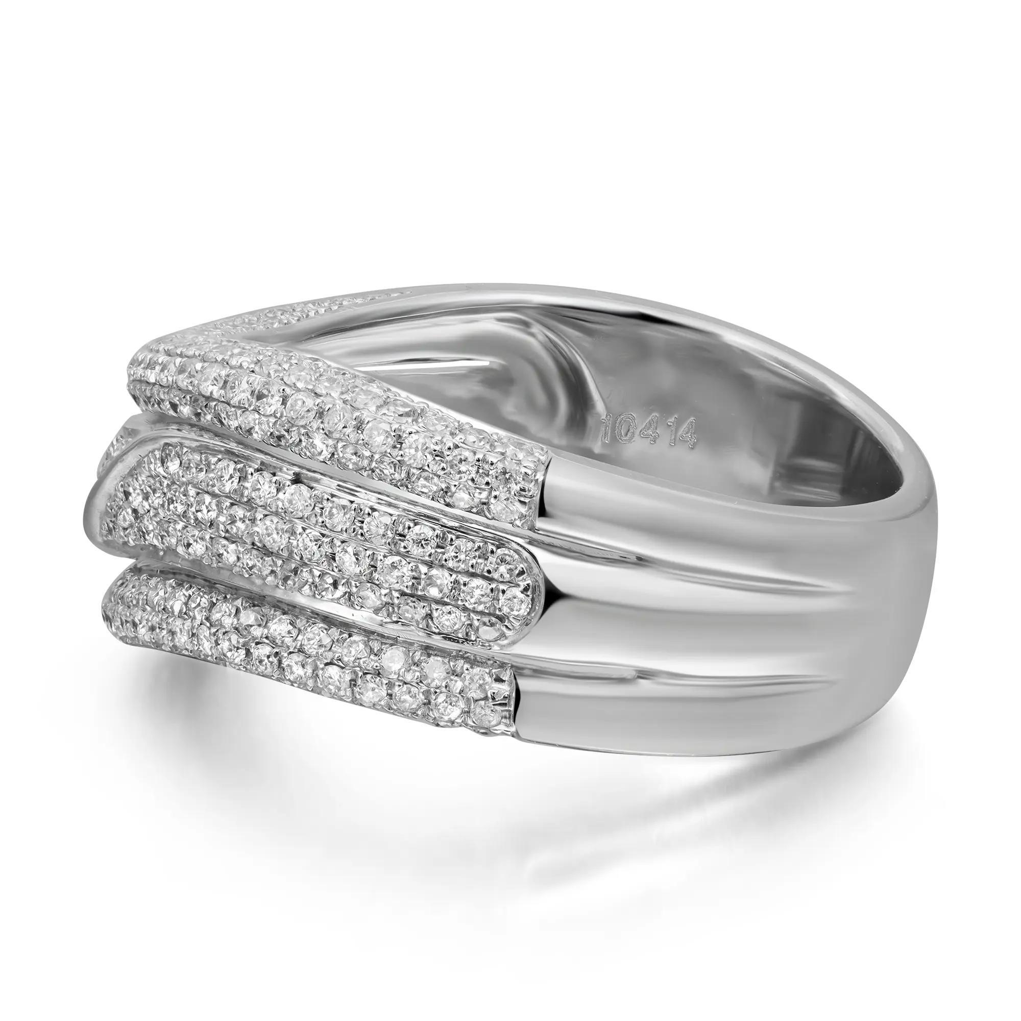 Modern 0.75cttw Pave Set Round Cut Diamond Band Ring 14k White Gold For Sale