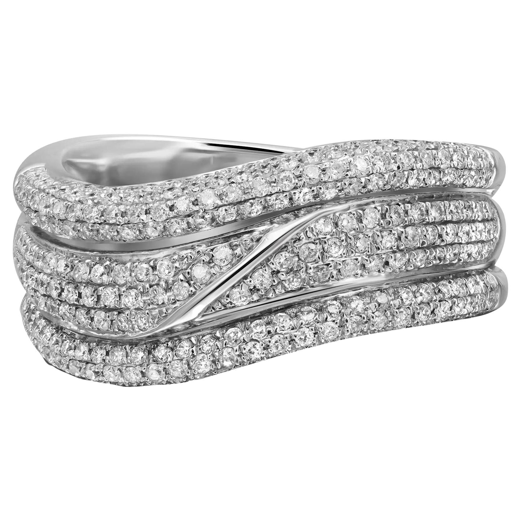 0.75cttw Pave Set Round Cut Diamond Band Ring 14k White Gold For Sale