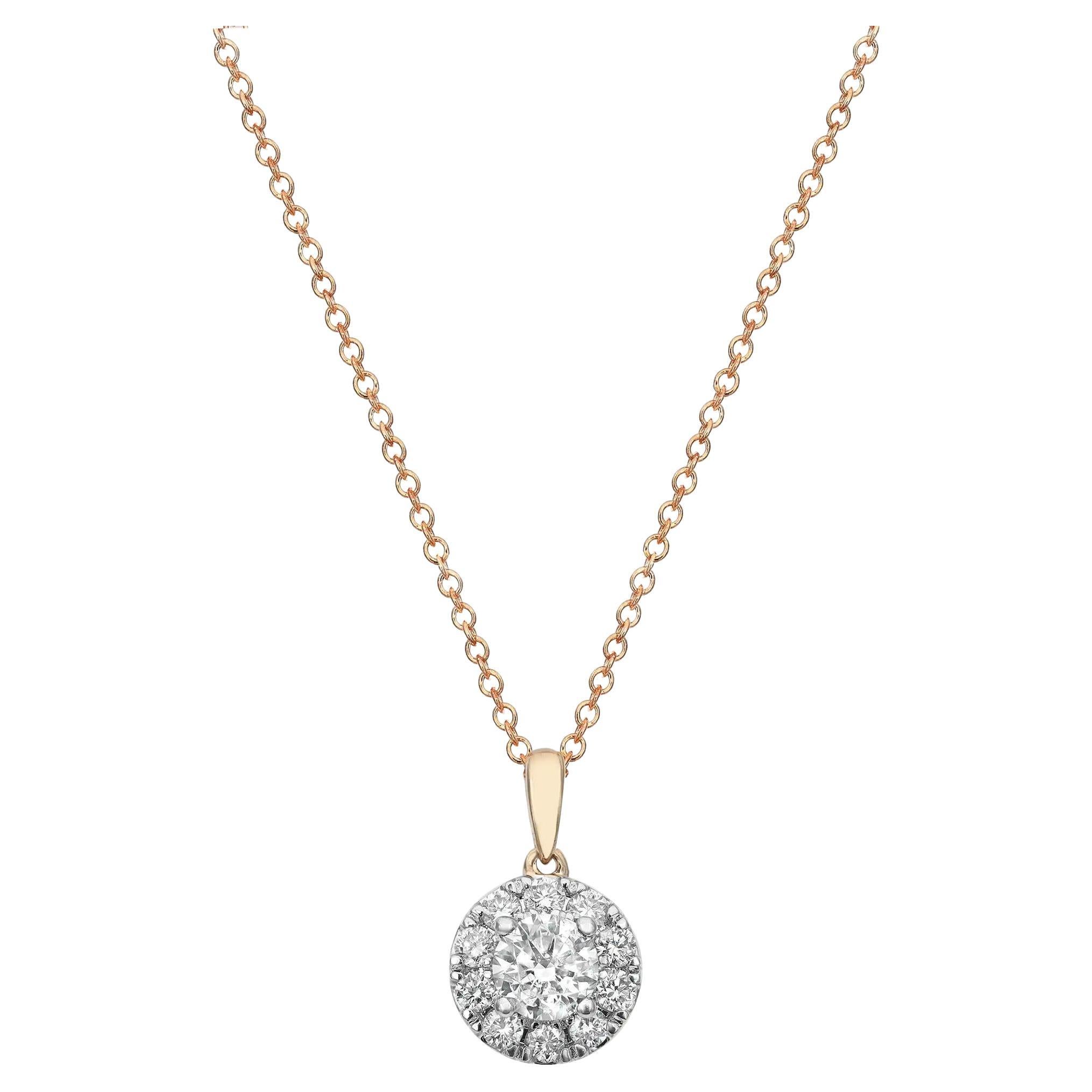 0.75cttw Prong Set Round Cut Diamond Halo Pendant Necklace 14k Yellow Gold For Sale