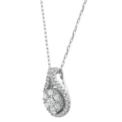 Collier pendentif en or blanc 14 carats serti de diamants taille ronde de 0,75 carat