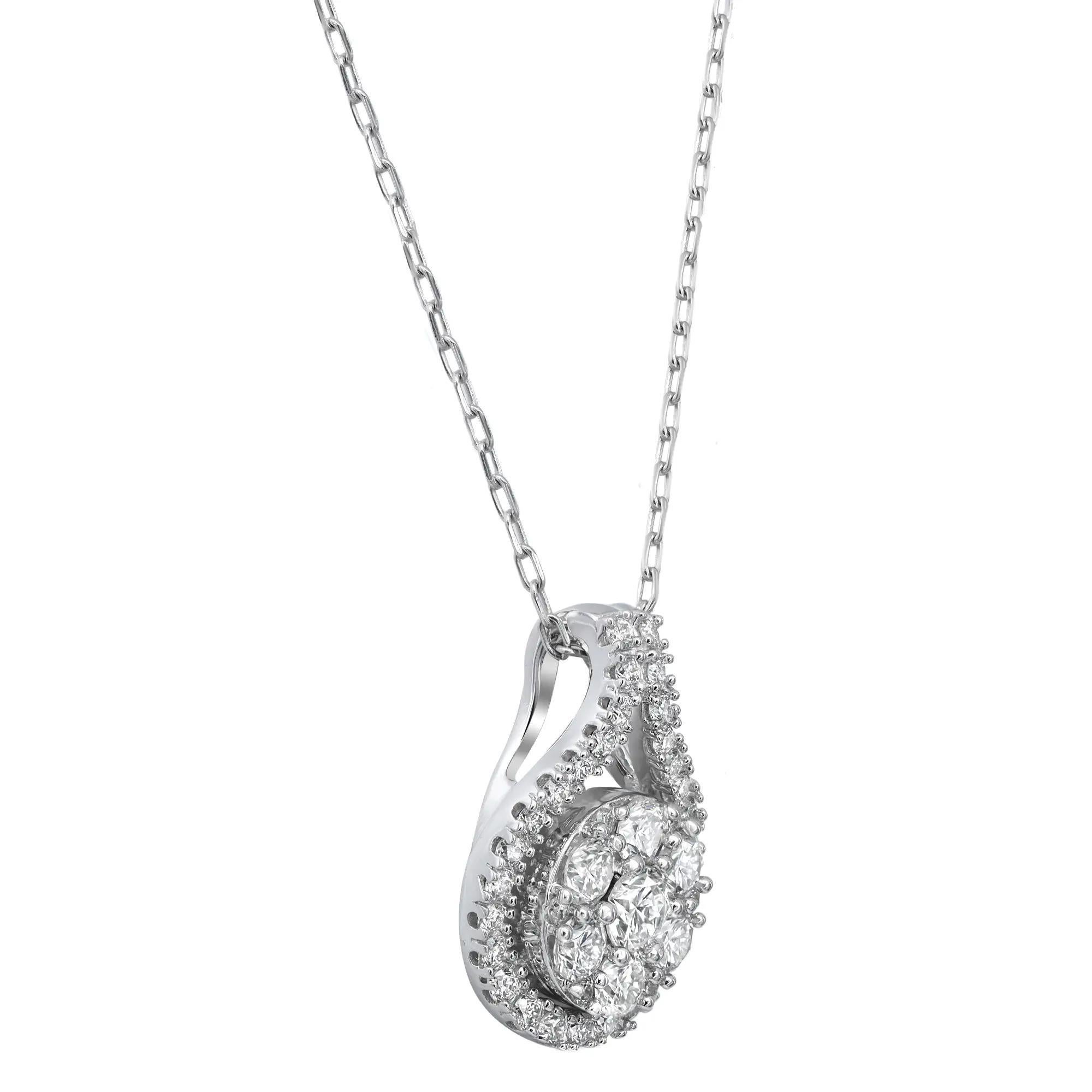 Modern 0.75cttw Prong Set Round Cut Diamond Pendant Necklace 14k White Gold  For Sale