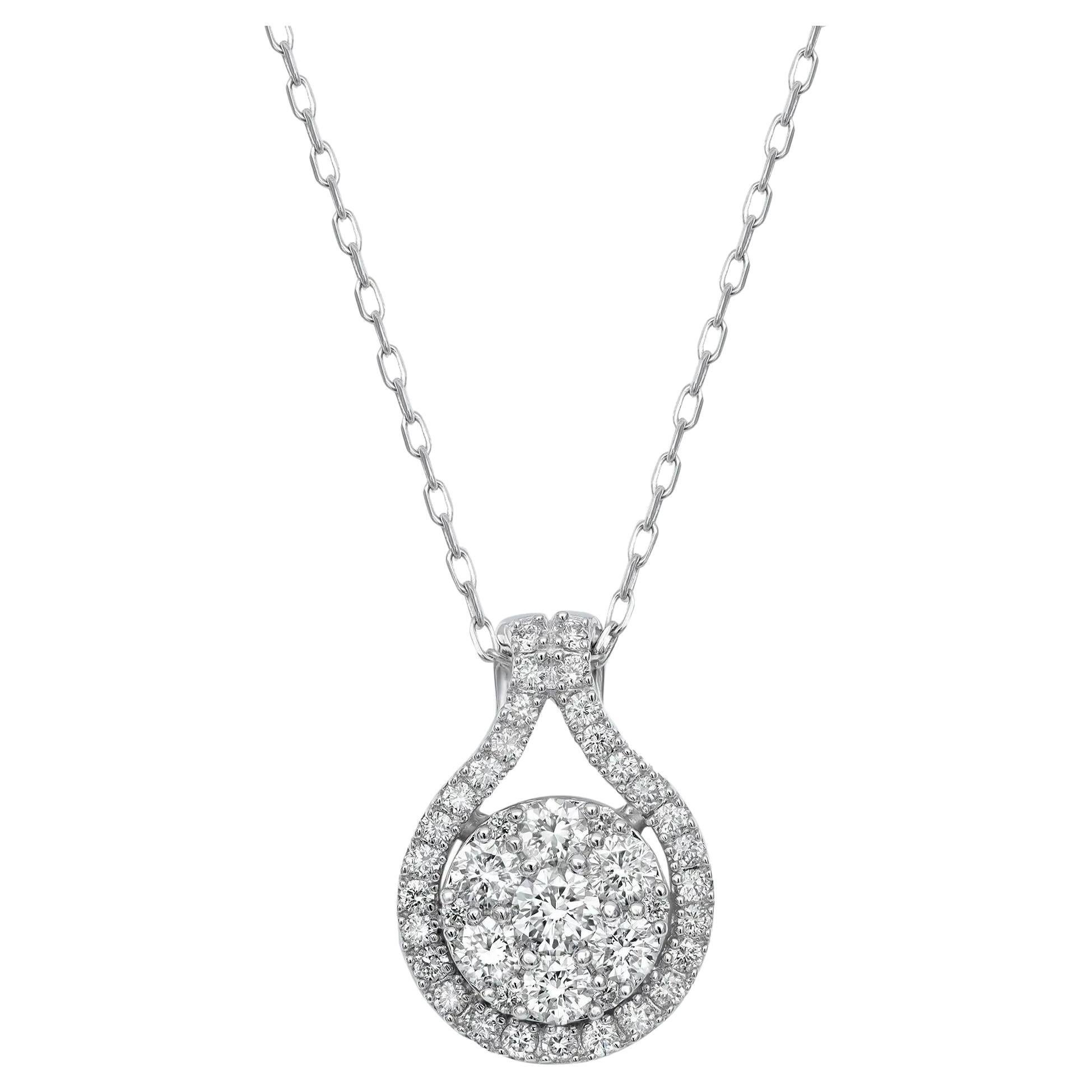 0.75cttw Prong Set Round Cut Diamond Pendant Necklace 14k White Gold  For Sale