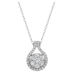 0.75Cttw Prong Set Round Cut Diamond Pendant Necklace 14K white Gold 18 Inches