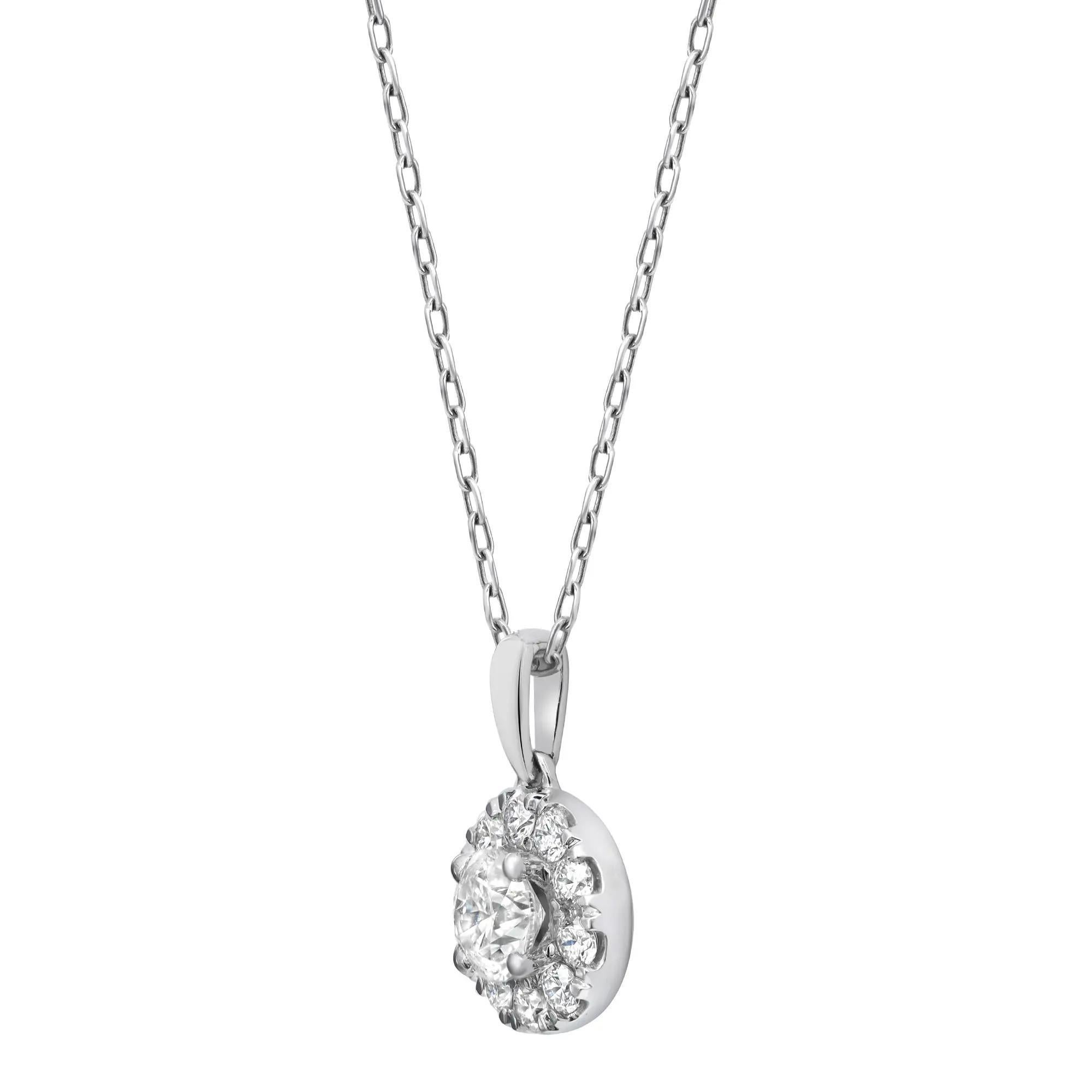 Modern 0.75cttw Prong Set Round Cut Diamond Pendant Necklace 14k White Gold For Sale