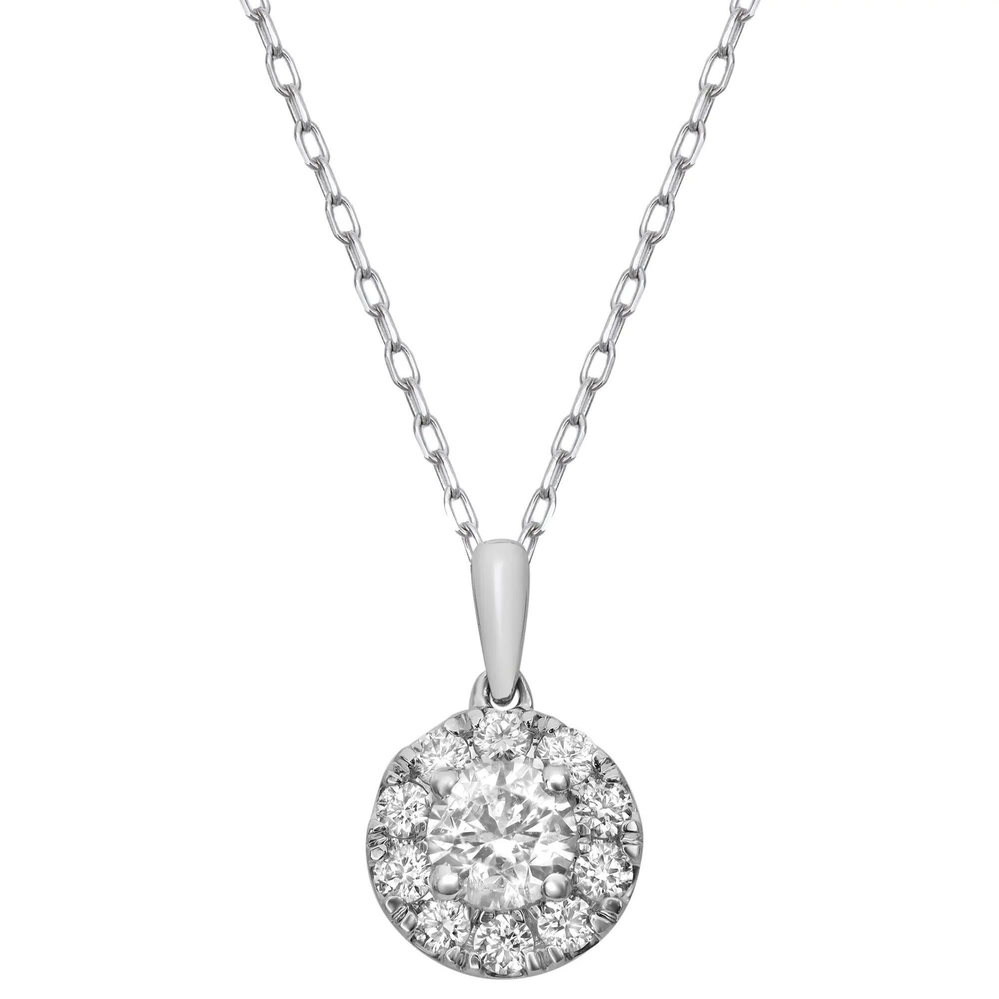 0.75cttw Prong Set Round Cut Diamond Pendant Necklace 14k White Gold For Sale