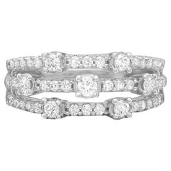 0,75 ctw Diamante talla redonda engastado en garras Anillo de tres filas Oro blanco 14k