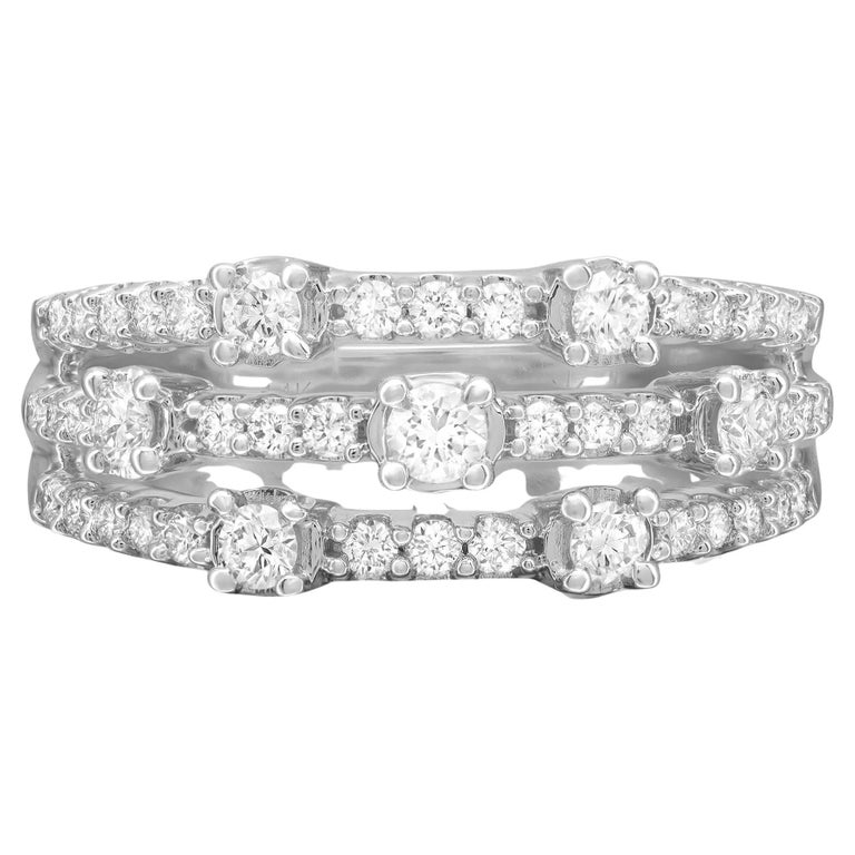 0.75cttw Prong Set Round Cut Diamond Three Row Band Ring 14k White Gold ...