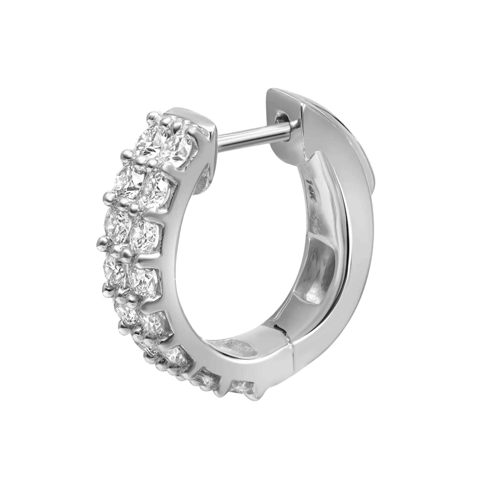 Round Cut 0.75Cttw Prong Set Round Diamond Huggie Earrings 14K White Gold For Sale