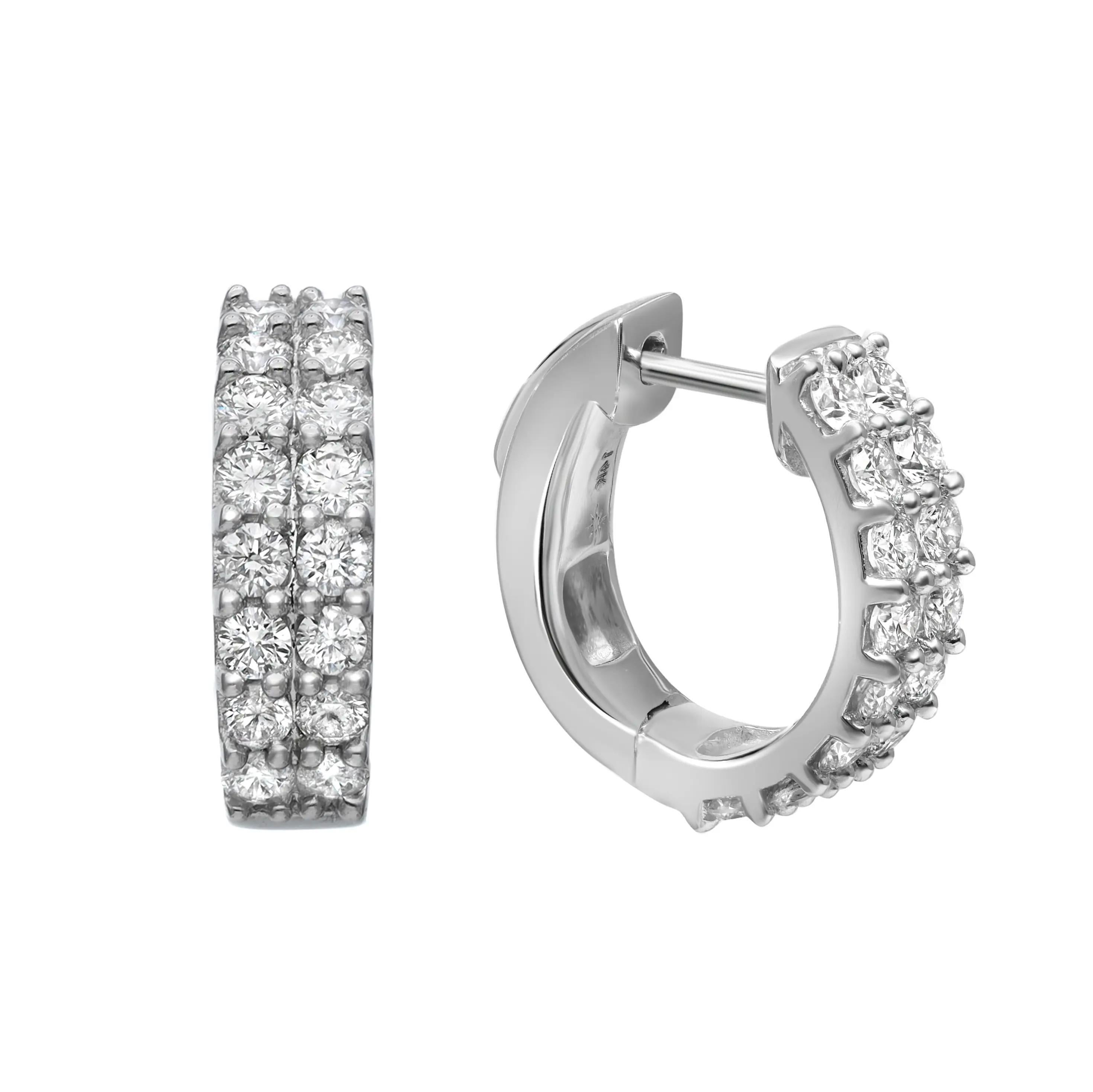0.75Cttw Prong Set Round Diamond Huggie Earrings 14K White Gold In New Condition For Sale In New York, NY
