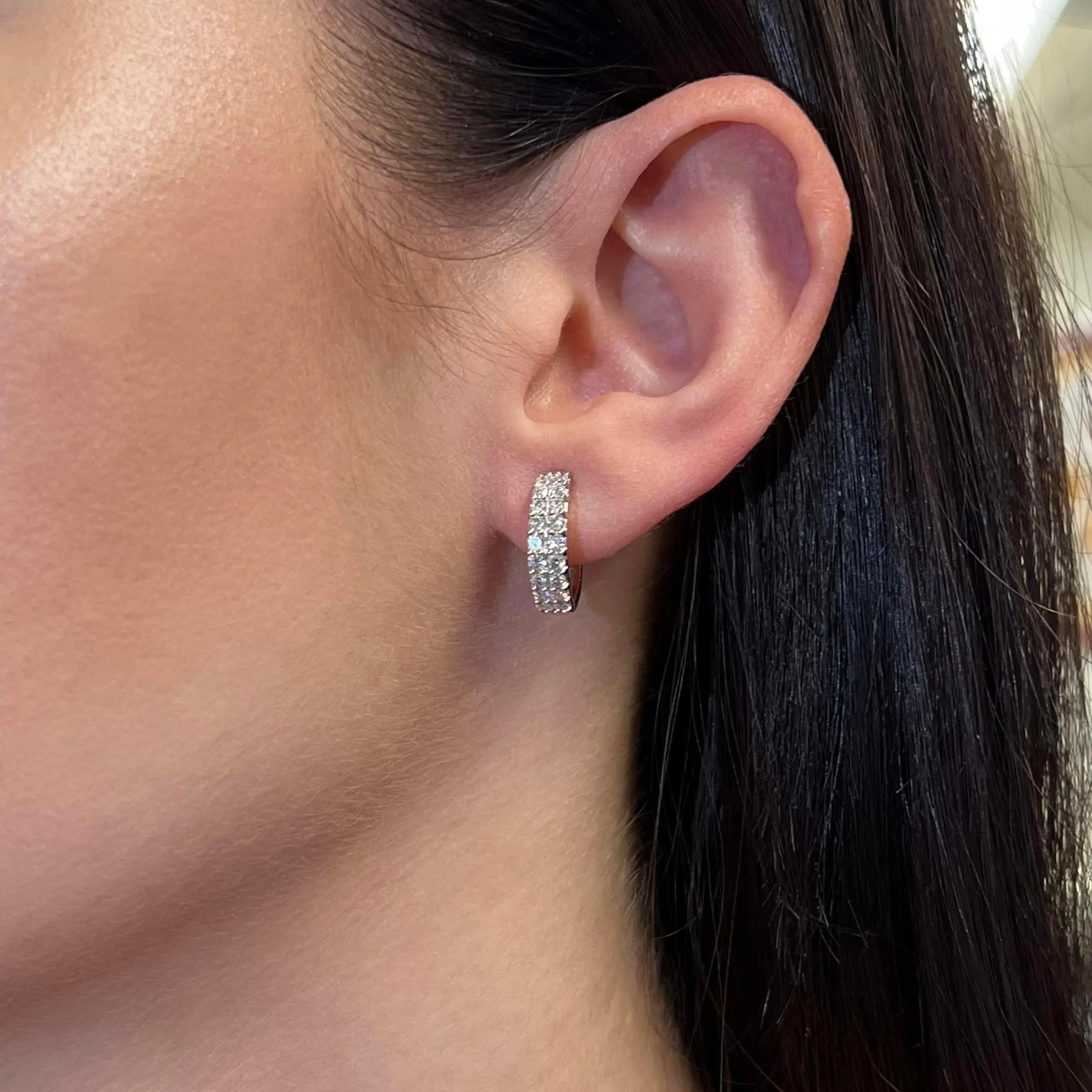 Women's 0.75Cttw Prong Set Round Diamond Huggie Earrings 14K White Gold For Sale