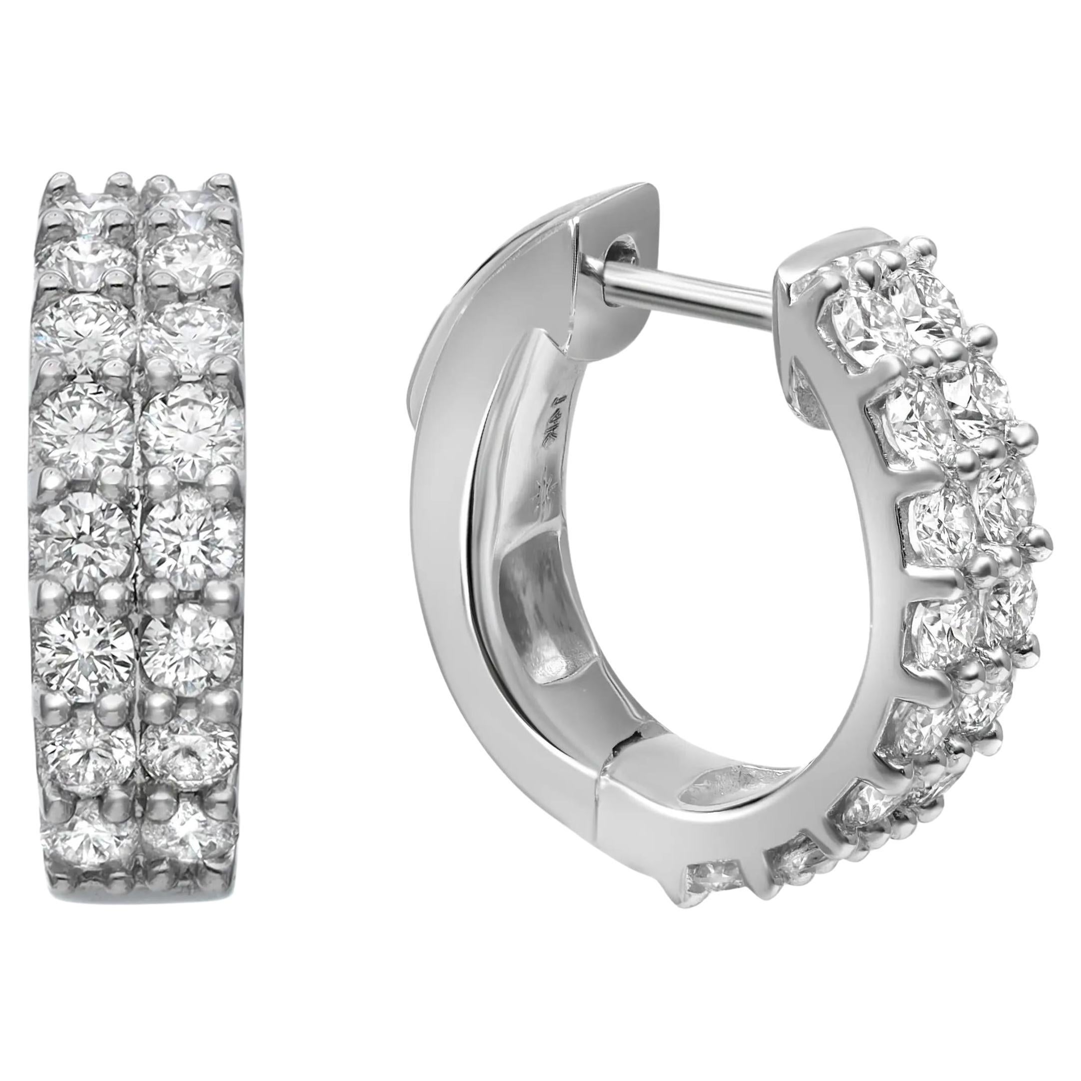 0.75Cttw Prong Set Round Diamond Huggie Earrings 14K White Gold For Sale