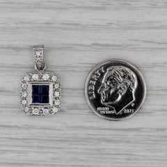 0.75ctw Blue Sapphire Diamond Halo Pendant 18k White Gold Small Drop
