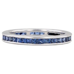 0.75ctw Blue Sapphire Eternity Band 18k White Gold Size 5 Wedding Ring