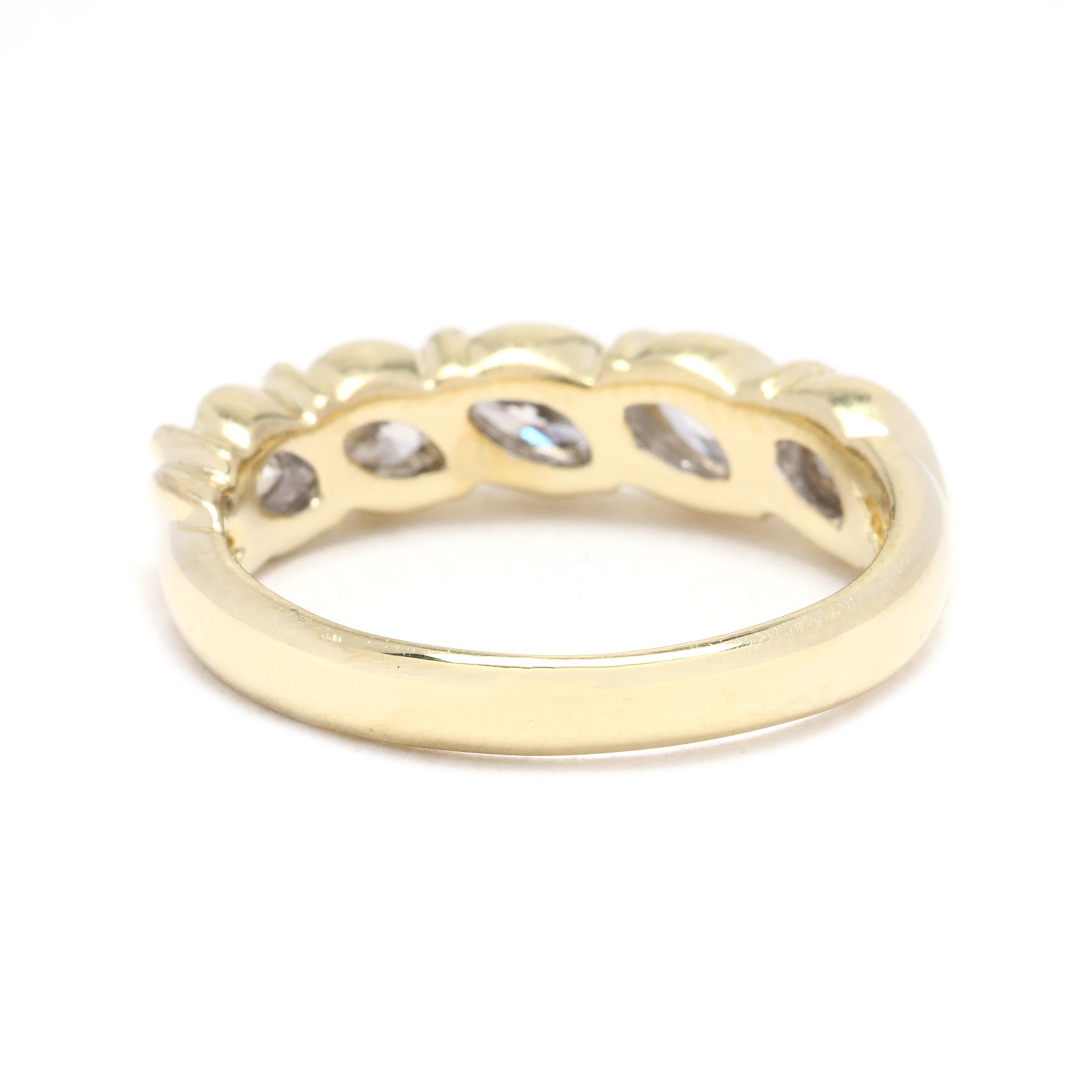 Marquise Cut 0.75ctw Diamond 18k Yellow Gold Band Ring, Ring Size 6.5, Stackable Ring For Sale