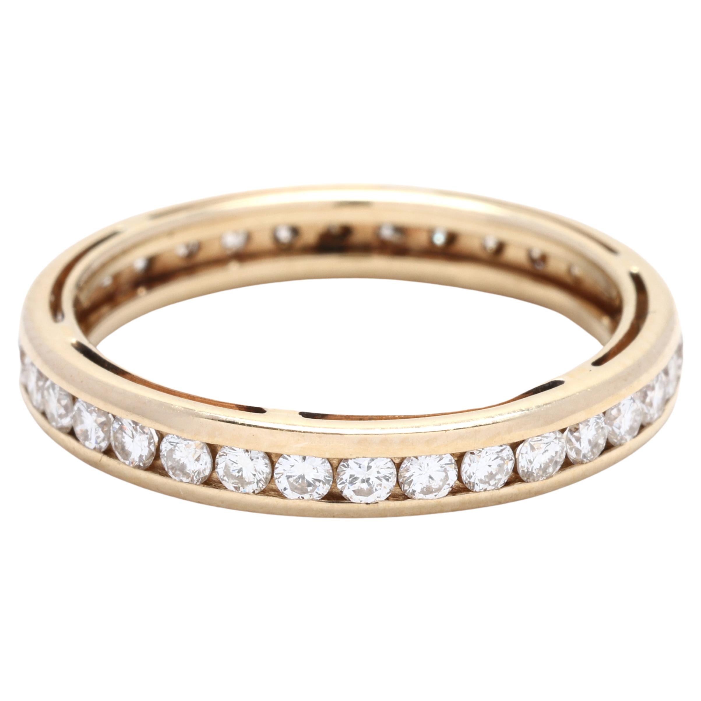 0.75ctw Diamond and Gold Band Ring, 14k Yellow Gold, Ring Size 5.75, Stackable For Sale