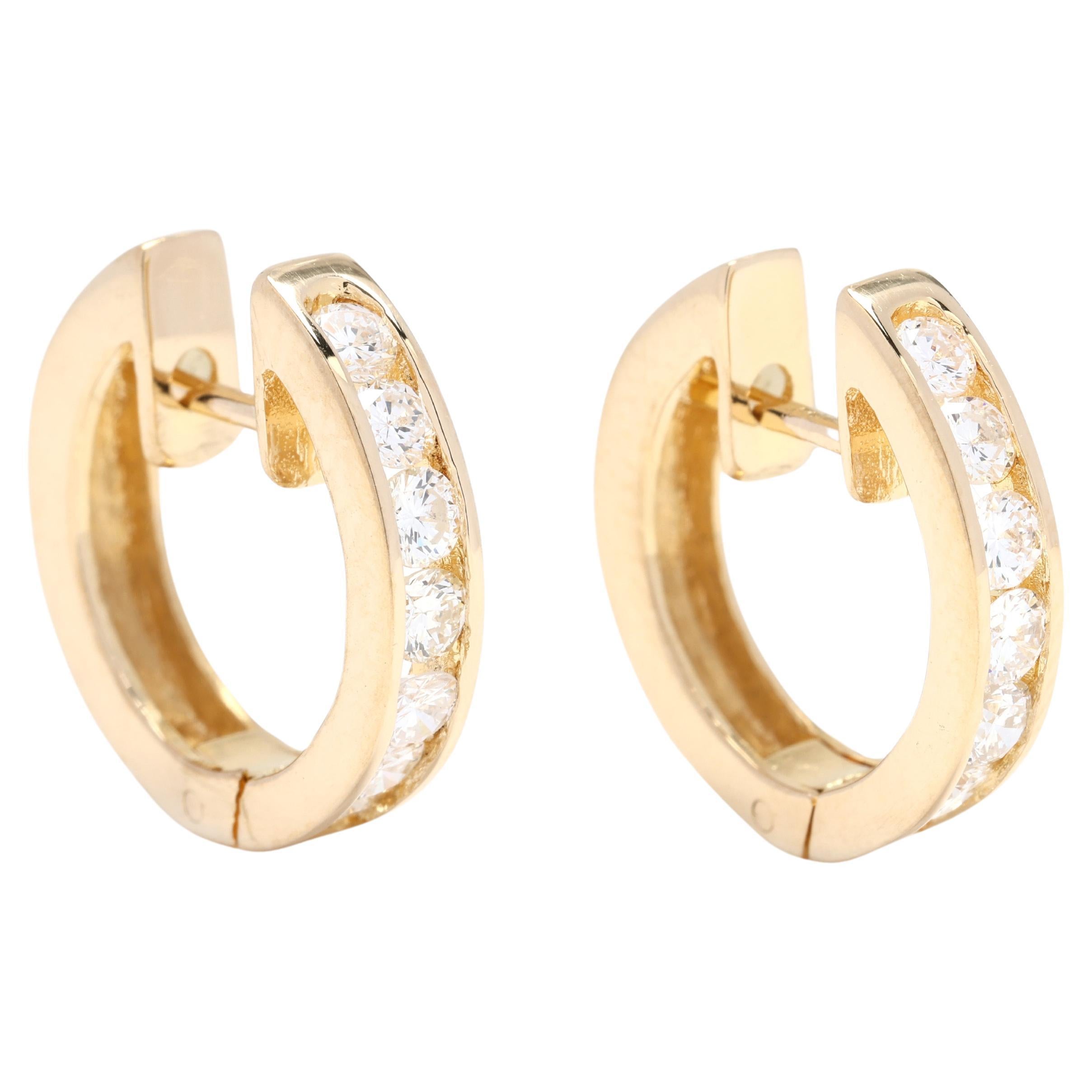 0.75ctw Diamond and Gold Hoops, 18k Yellow Gold, Huggie Hoops, Sparkle For Sale