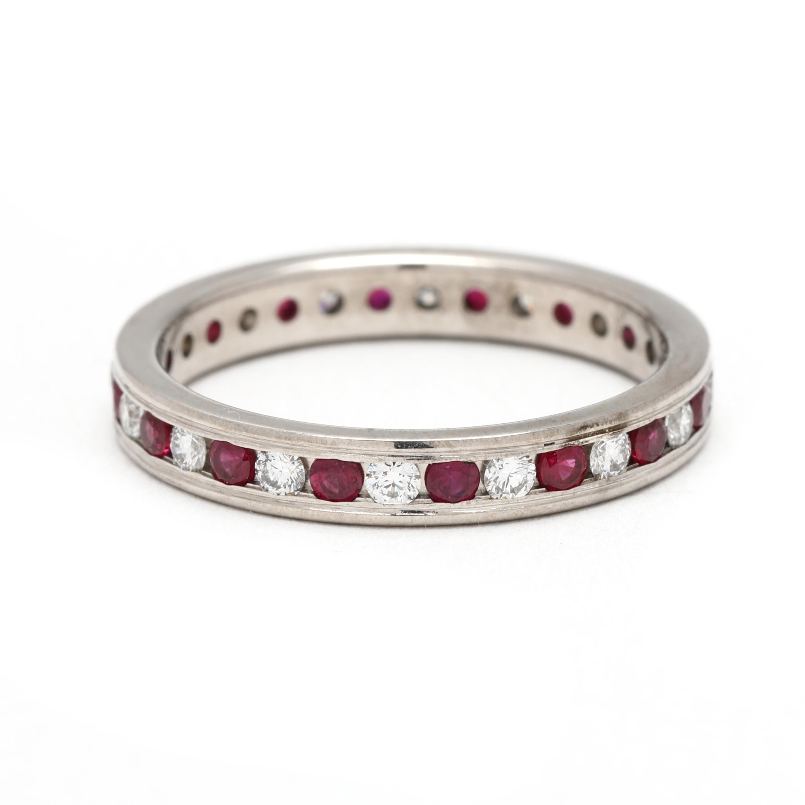 0.75ctw Diamond and Ruby Eternity Band Ring, 14k White Gold, Ring Size 6 im Angebot