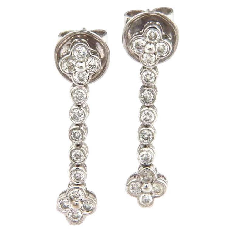 0.75ctw Diamond Clover Dangle Earrings in 18K For Sale