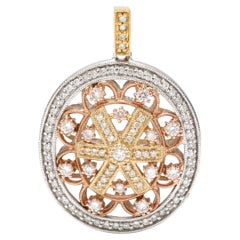 Colgante Flor Racimo de Diamantes 0,75ctw, Oro Amarillo y Blanco Rosa 14k, 1,25 Pulg.