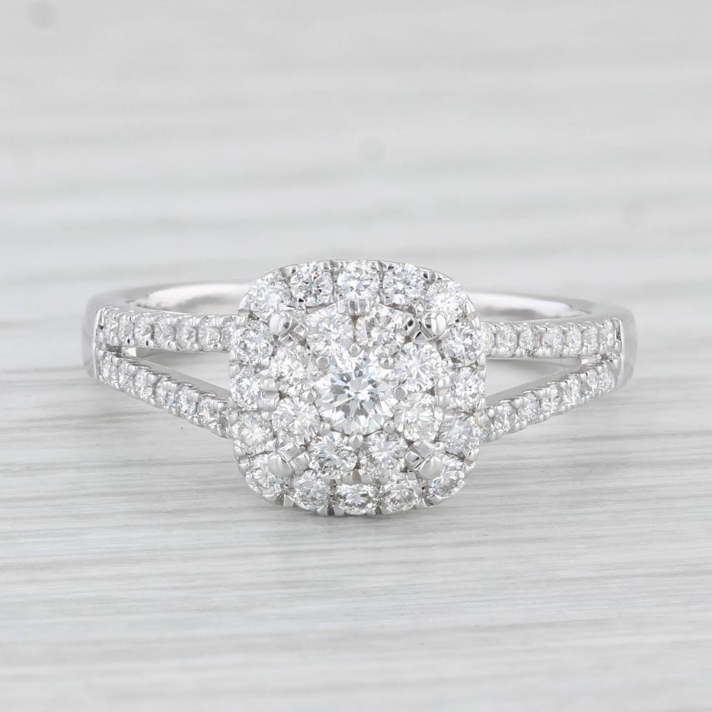 Round Cut 0.75ctw Diamond Cluster Halo Engagement Ring 14k White Gold Size 6.25