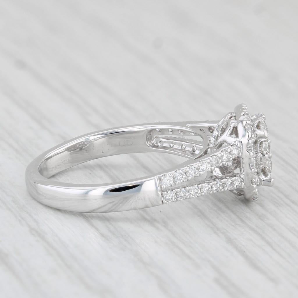 0.75ctw Diamond Cluster Halo Engagement Ring 14k White Gold Size 6.25 1