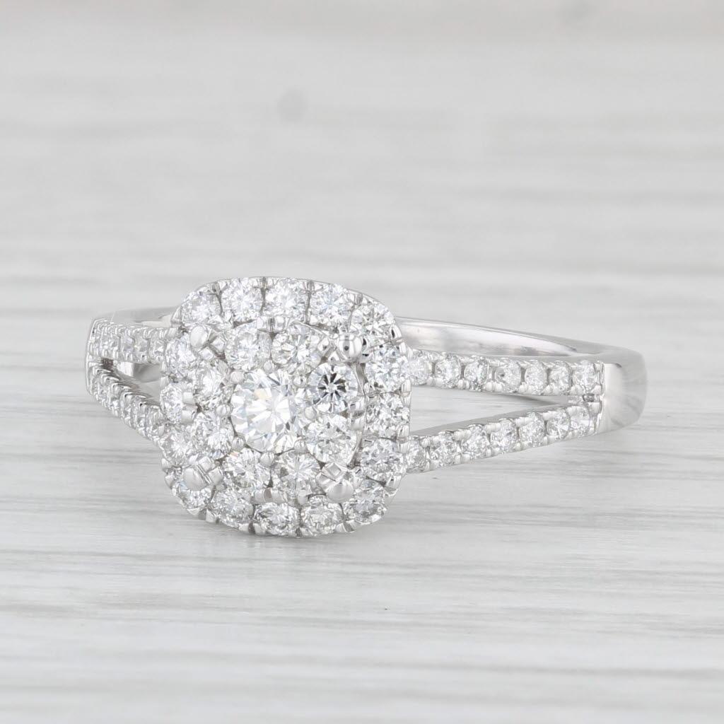 0.75ctw Diamond Cluster Halo Engagement Ring 14k White Gold Size 6.25 3
