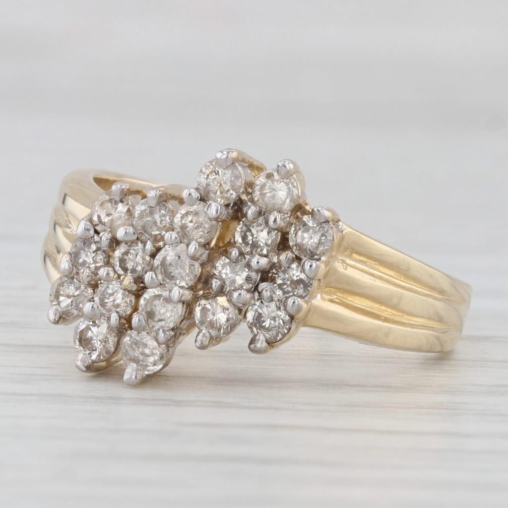 0.75ctw Diamond Cluster Ring 14k White Gold Size 5.5 For Sale at 1stDibs