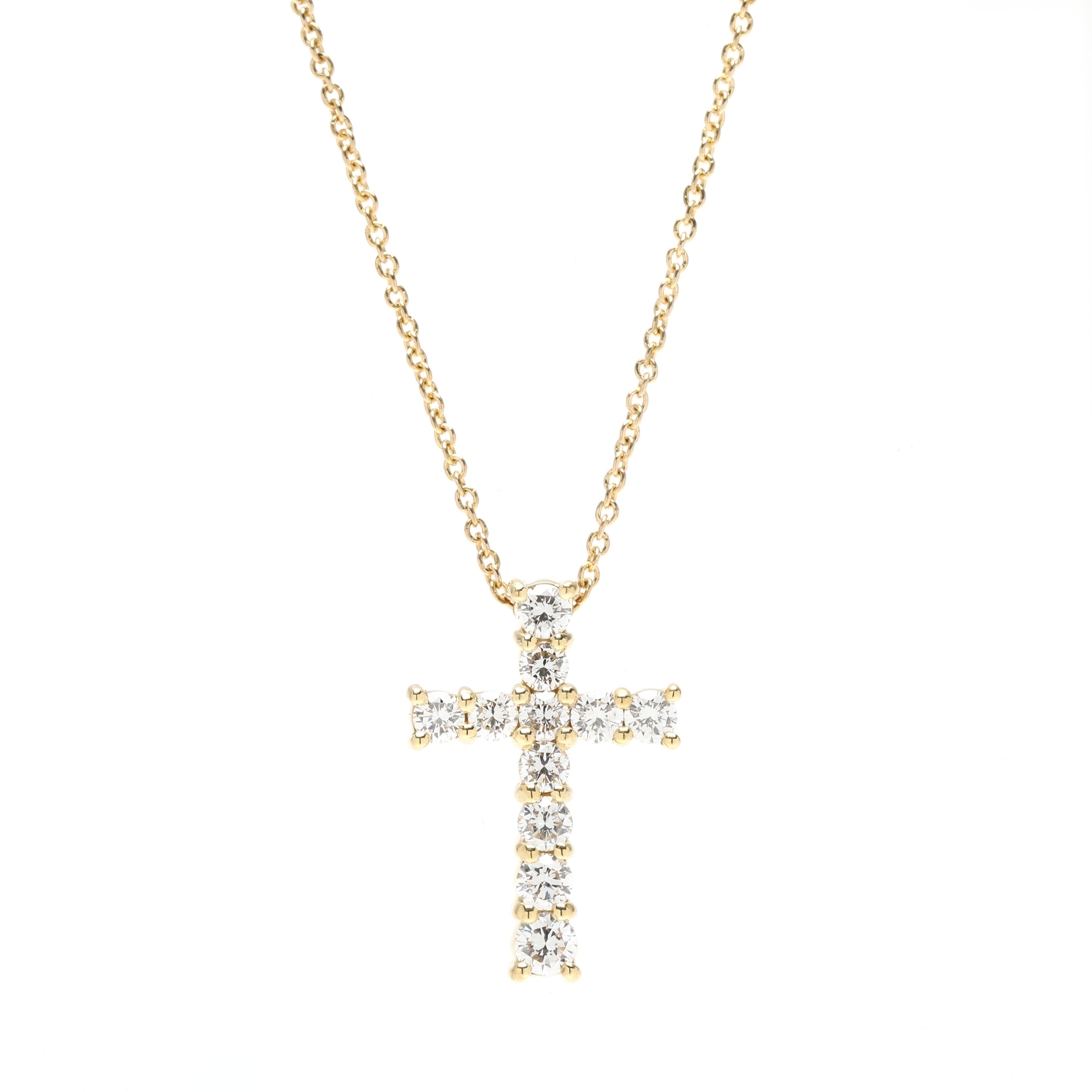 Collana con ciondolo a forma di croce con diamanti da 0,75ctw, oro giallo 18k, lunghezza 18 pollici In condizioni buone in vendita a McLeansville, NC