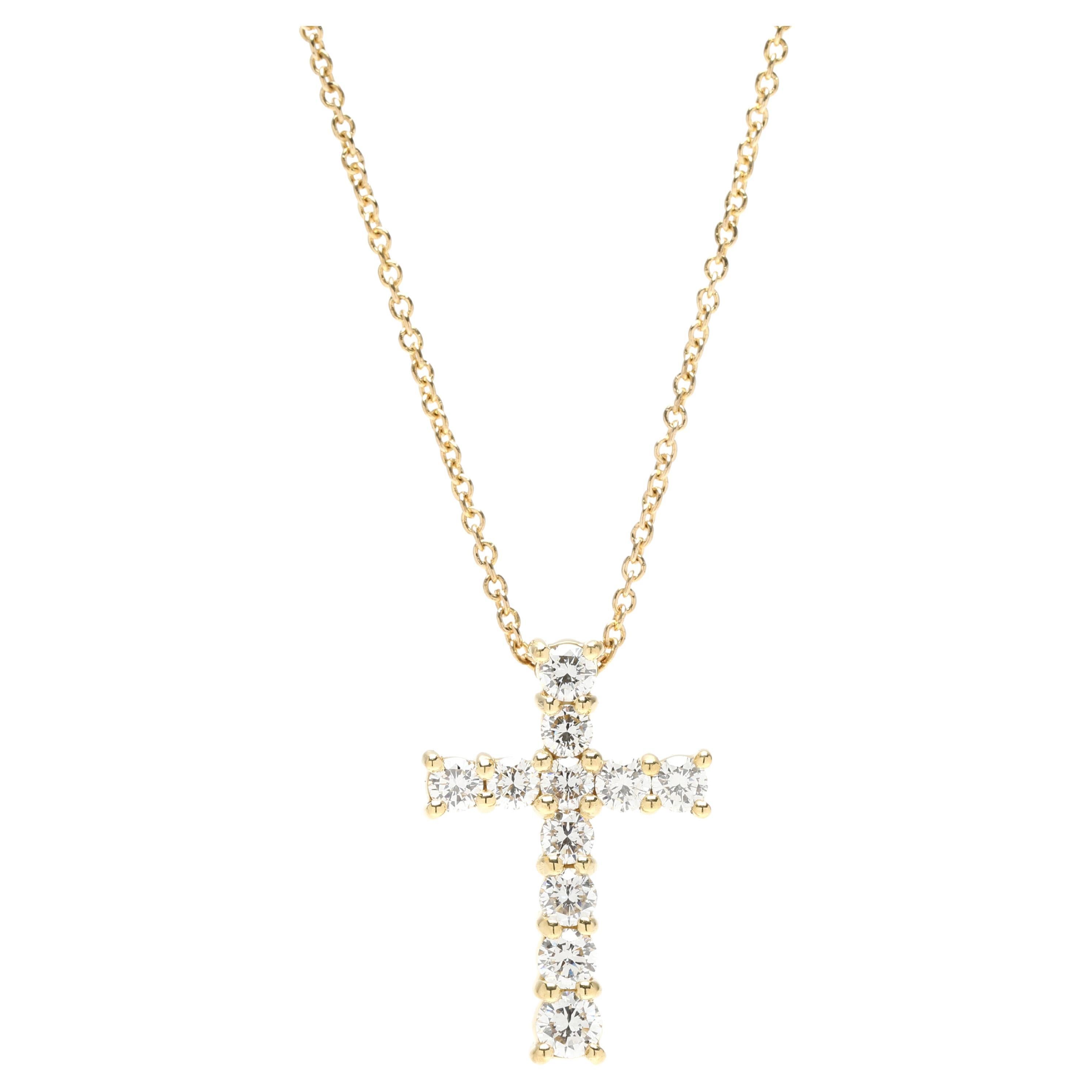 Collana con ciondolo a forma di croce con diamanti da 0,75ctw, oro giallo 18k, lunghezza 18 pollici